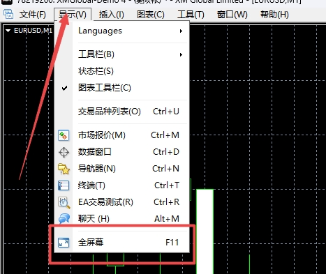 XM MT4上图表全屏怎么关闭?