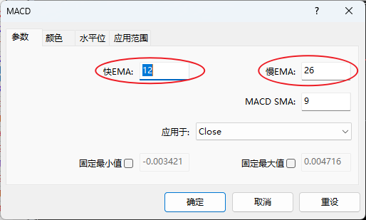 XM MT4上MACD指标的快线值和慢线值怎么修改？