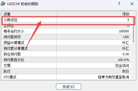 XM MT4上交易品种小数点位怎么查看?