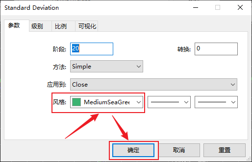 FXTM富拓MT5上标准差指标线条颜色怎么修改？