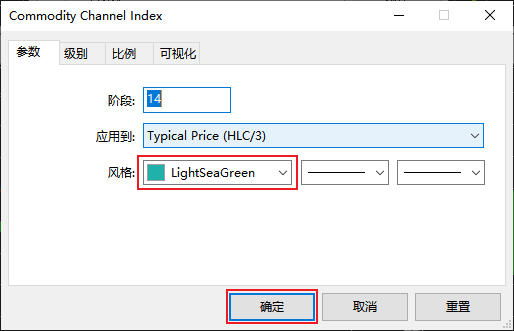FXTM富拓MT5图表上如何修改顺势指标（Commodity Channel Index）的颜色？