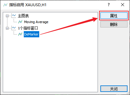 FXTM富拓MT5图表上徳马克指标（DeMarker）线颜色怎么修改？