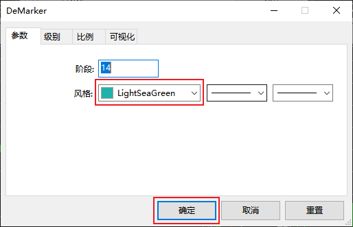 FXTM富拓MT5图表上徳马克指标（DeMarker）线颜色怎么修改？