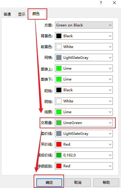 FXTM富拓MT5图表上交易量颜色怎么修改？