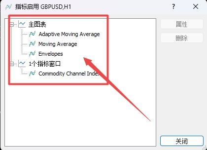 XM MT5上如何查看图表上都插入了哪些指标?