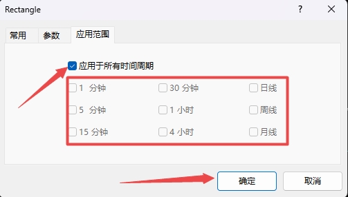 XM MT4上插入矩形应用范围怎么设置?