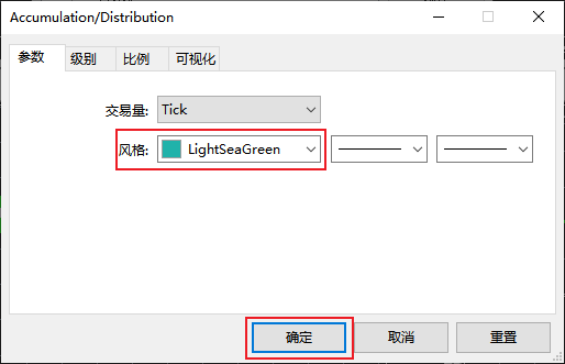 如何修改富拓MT5图表上收集派发指数（Accumulation/Distribution）的颜色？