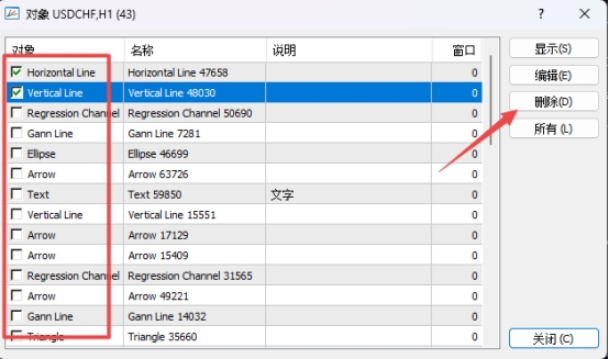 XM MT4上如何批量删除插入对象?