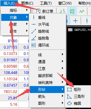 XM MT5上怎么插入矩形图形?