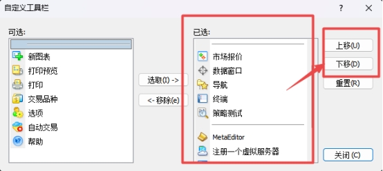 XM MT4上常用快捷工具位置怎么调换?