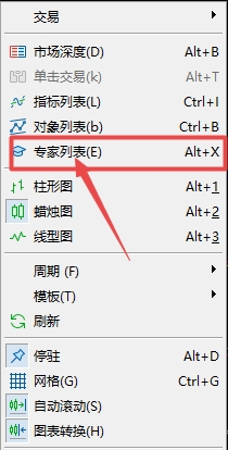 XM MT5上如何查看图表插入专家列表?